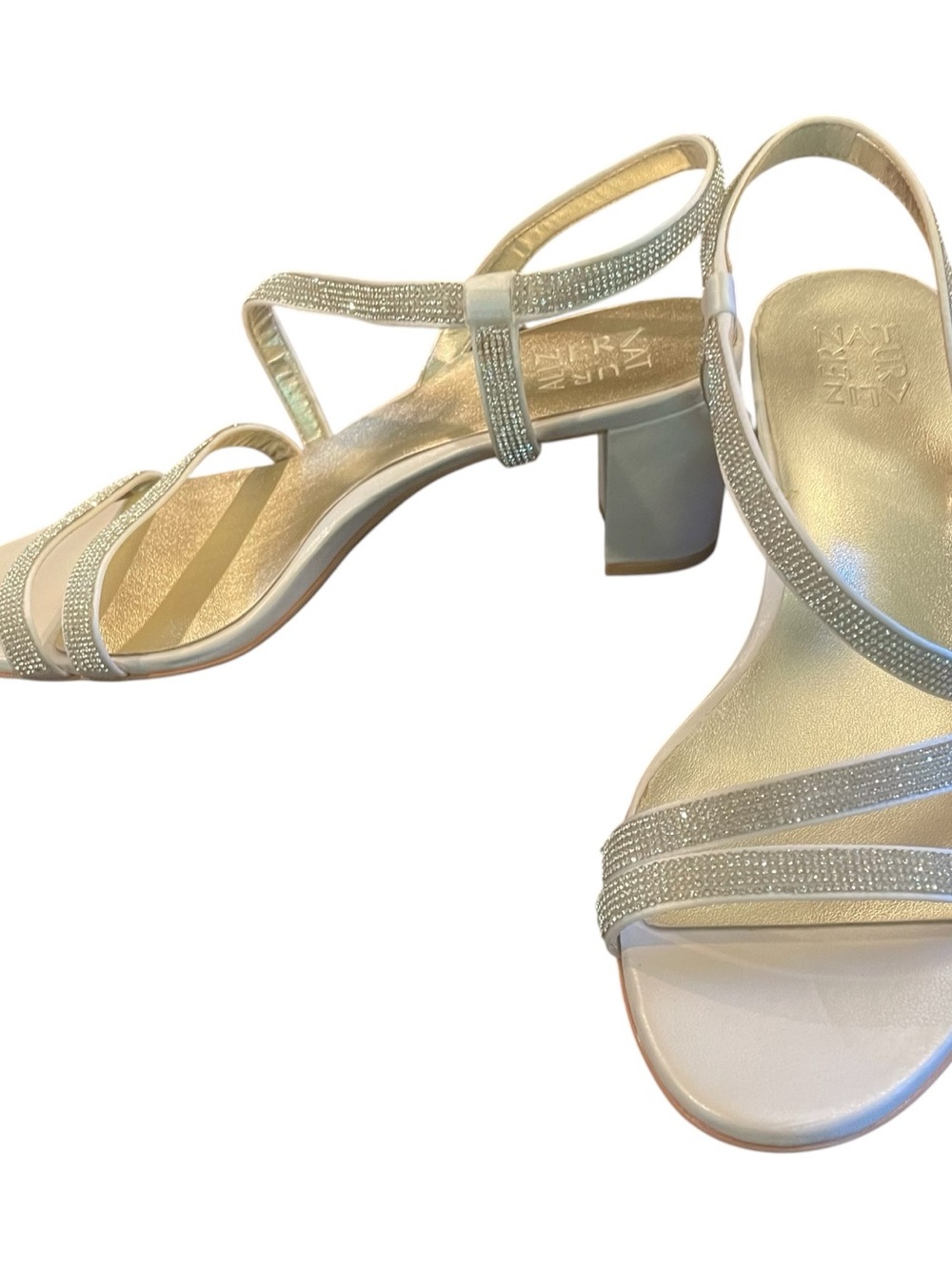 Naturalizer Heel Vanessa Dress Sandals Prom  Strappy Champagne Gold Shoes 9.5 W - Picture 2 of 14